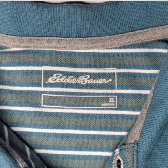 Eddie Bauer Mens Green, Blue and White Striped Short Sleeve Cotton Polo Size XL - Picture 3 of 9